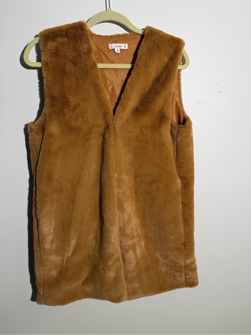 Love Faux Fur Vest in Camel Brown